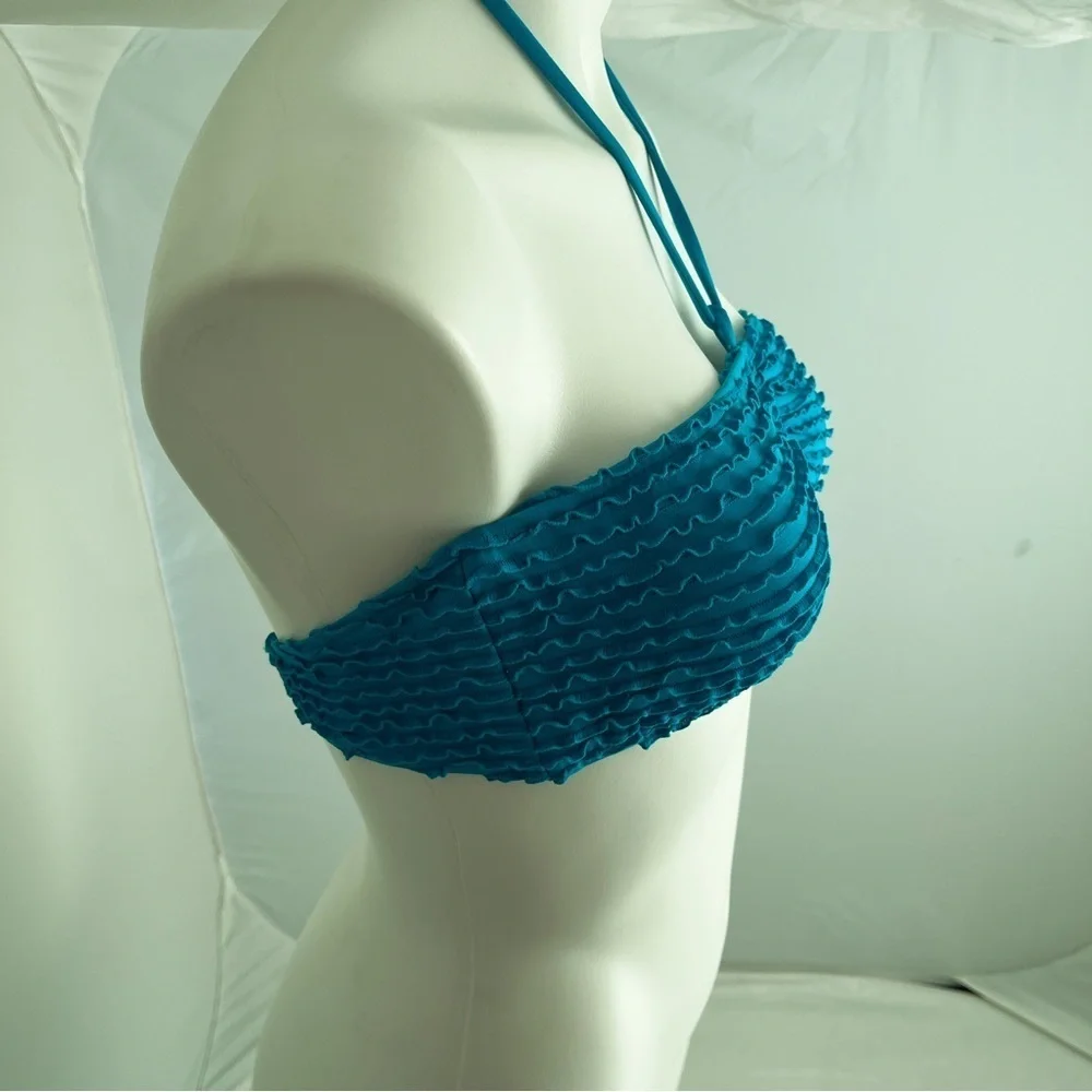 Ralph Lauren teal blue ruffle halter bikini top L